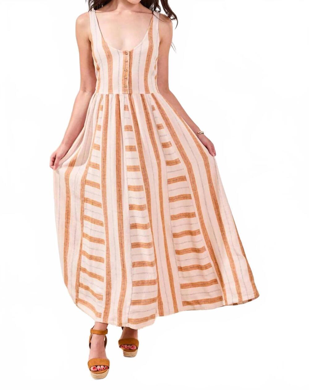 NEW TRIBAL striped maxi dress in sahara beige